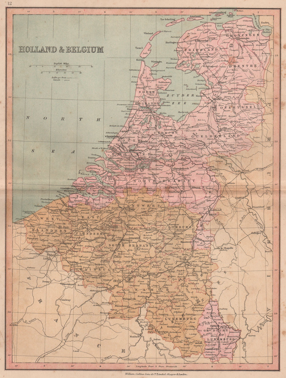 BENELUX. Netherlands before reclamation of Zuiderzee polders. COLLINS 1880 map